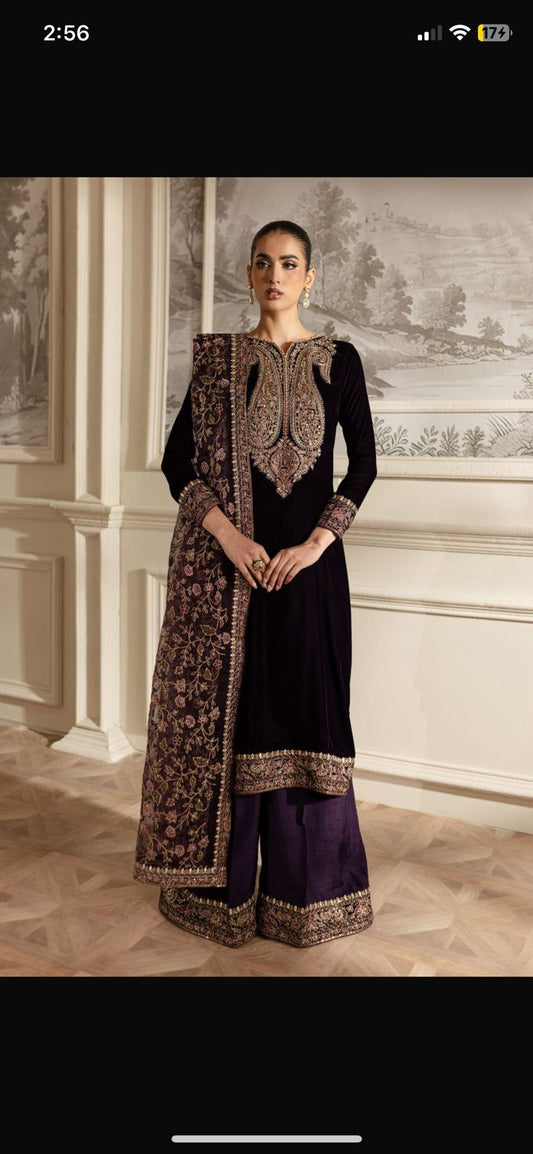 Batik Luxury Embroidered Velvet Wedding Handwork Collection- Plump #BV889