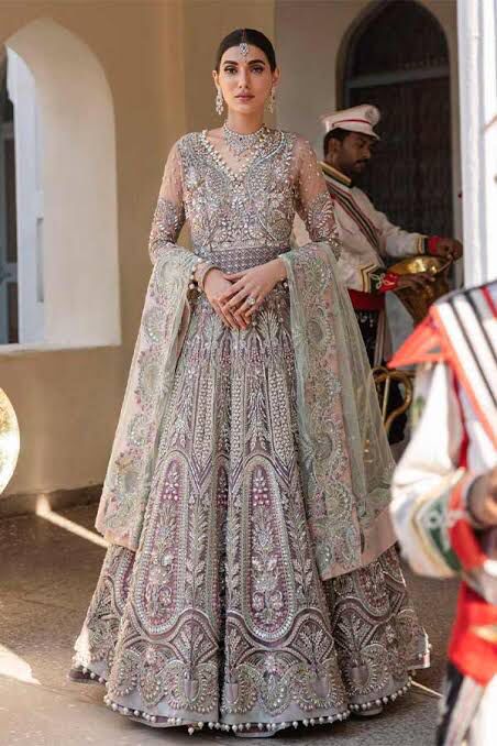 ELAF VEER DE WEDDING SHEHR BANO 12 PANELS SEMI STITCHED EMBROIDERED AND HANDWORK NET EMBROIDERED MAXI